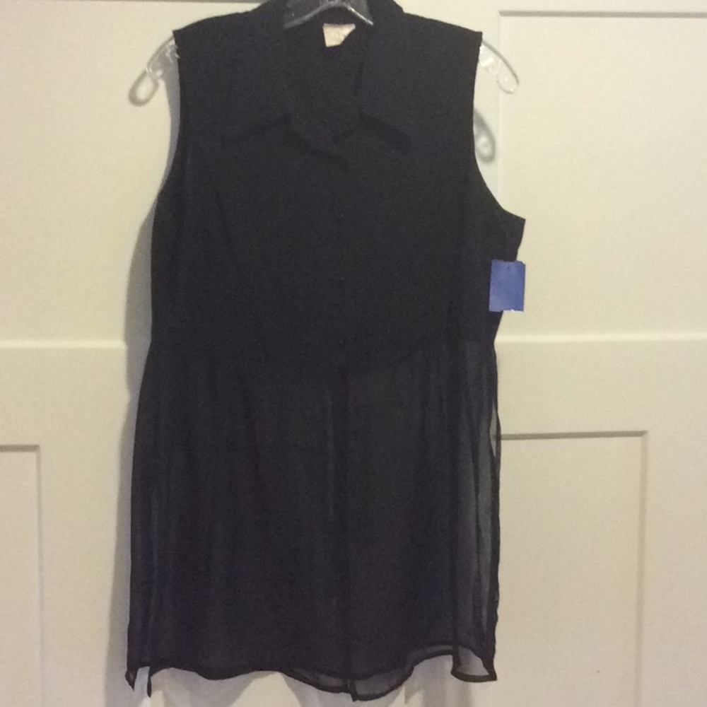 New button solid and sheer top